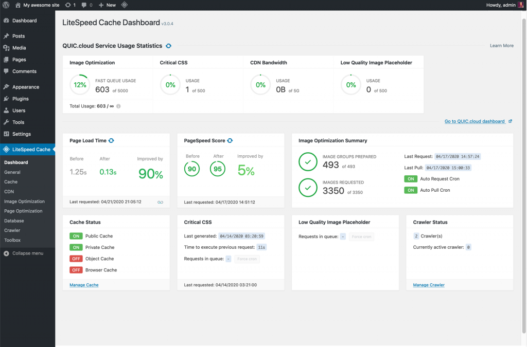 LSCWP v3 dashboard